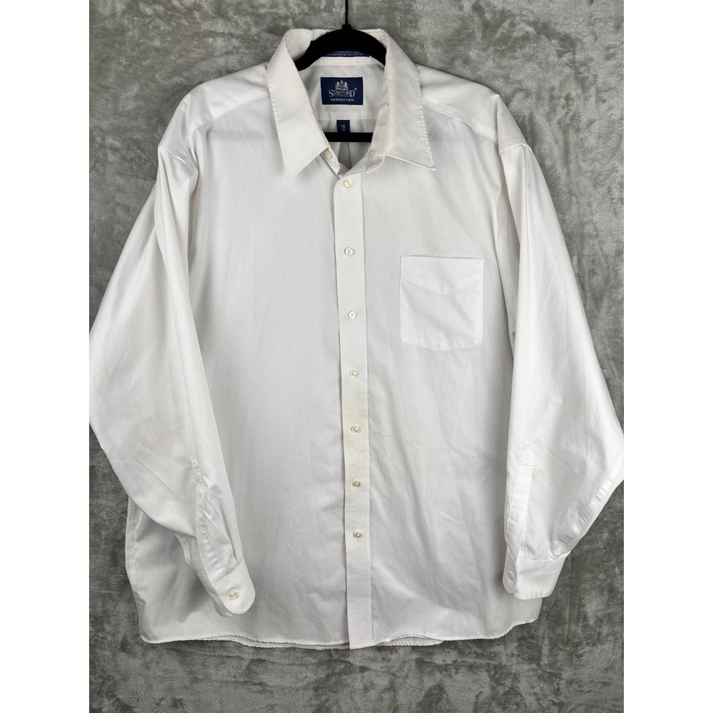 Stafford Wrinkle Free Mens White Dress Shirt Classic Minimalist‎ Office Workwear